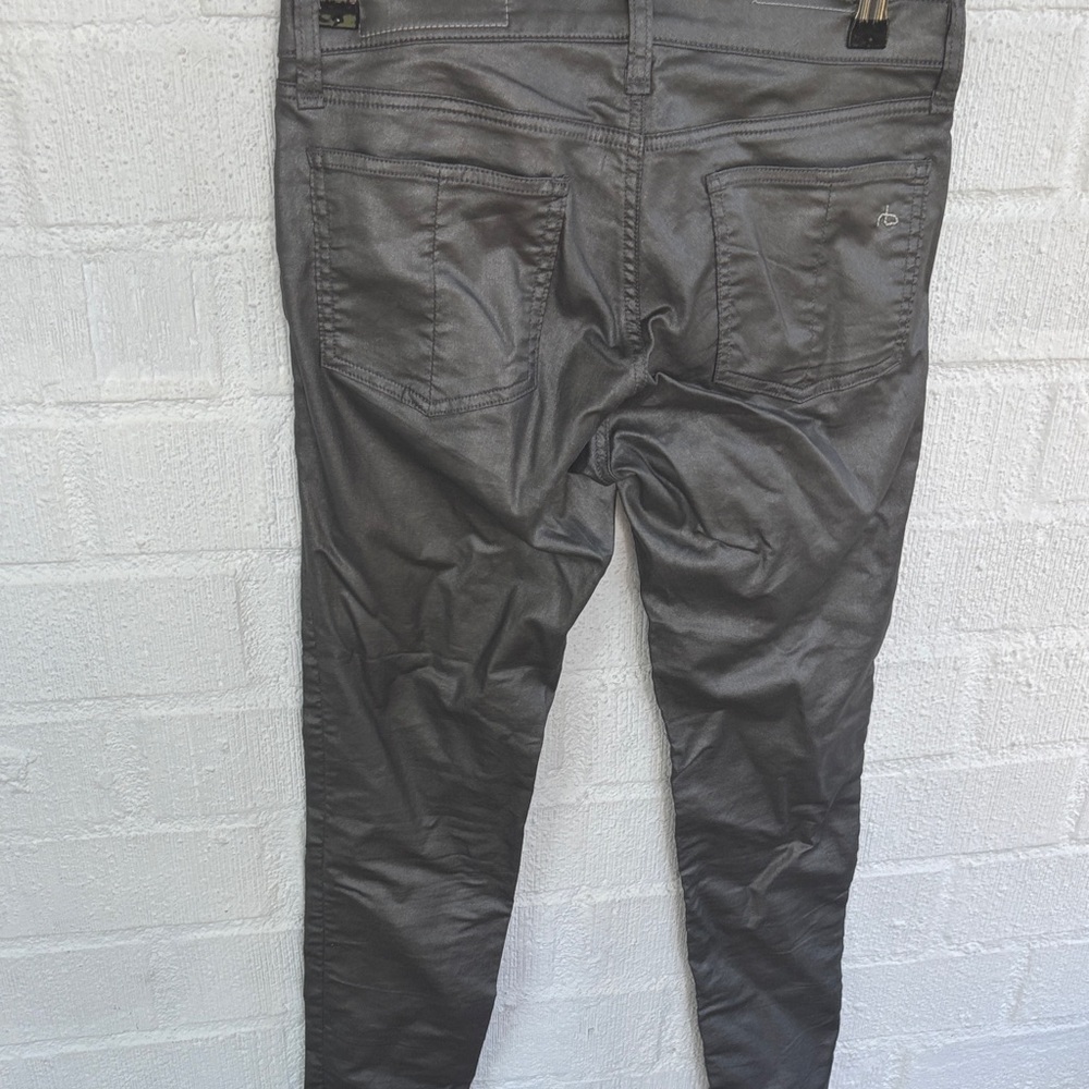Rag & Bone Coated Shiny Silver Super Skinny Ankle Zipper Jeggings sz 28 - Picture 6 of 9